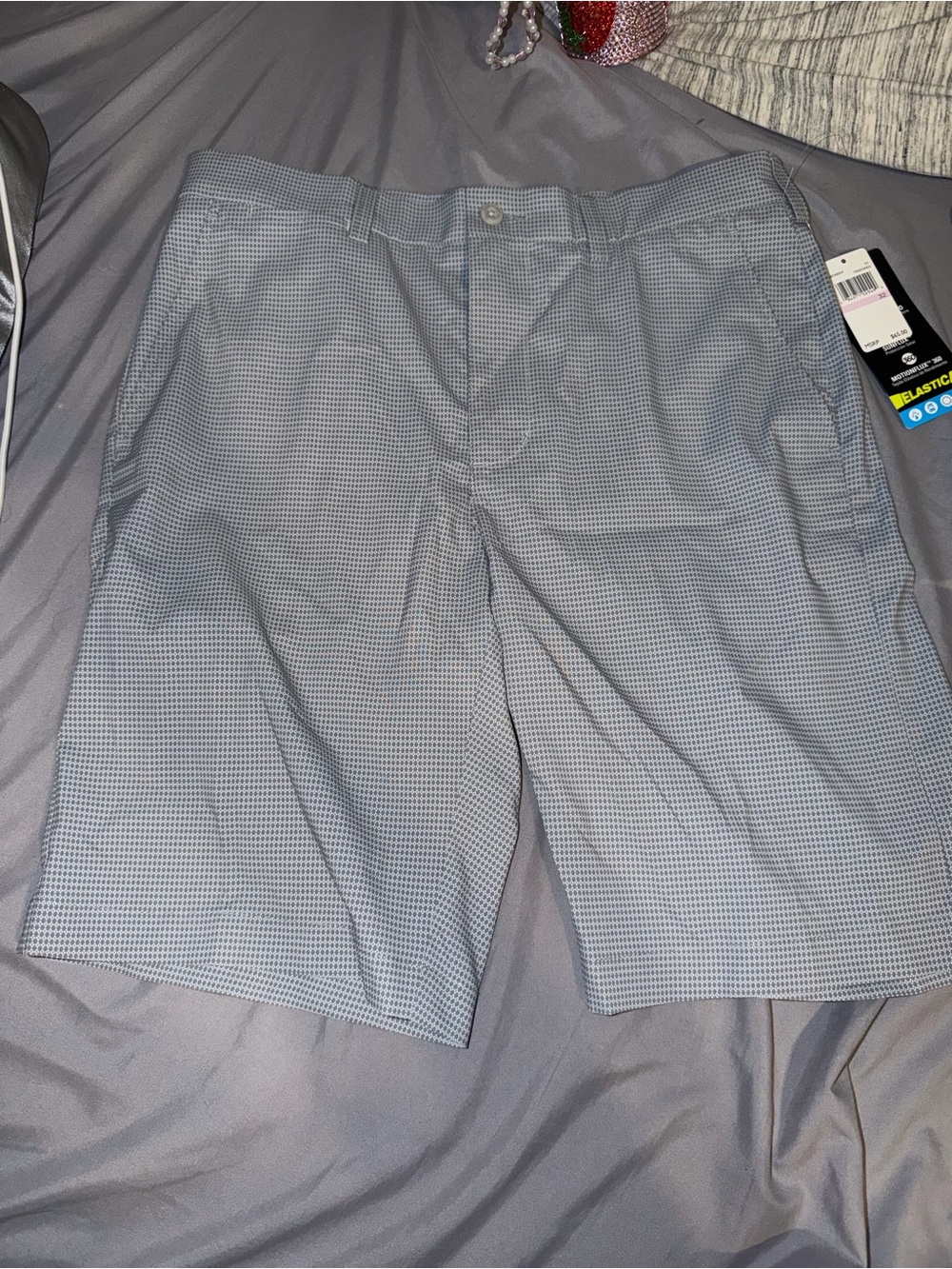 PGA Tour Men's Light Gray Micro-Check Flat Front Shorts